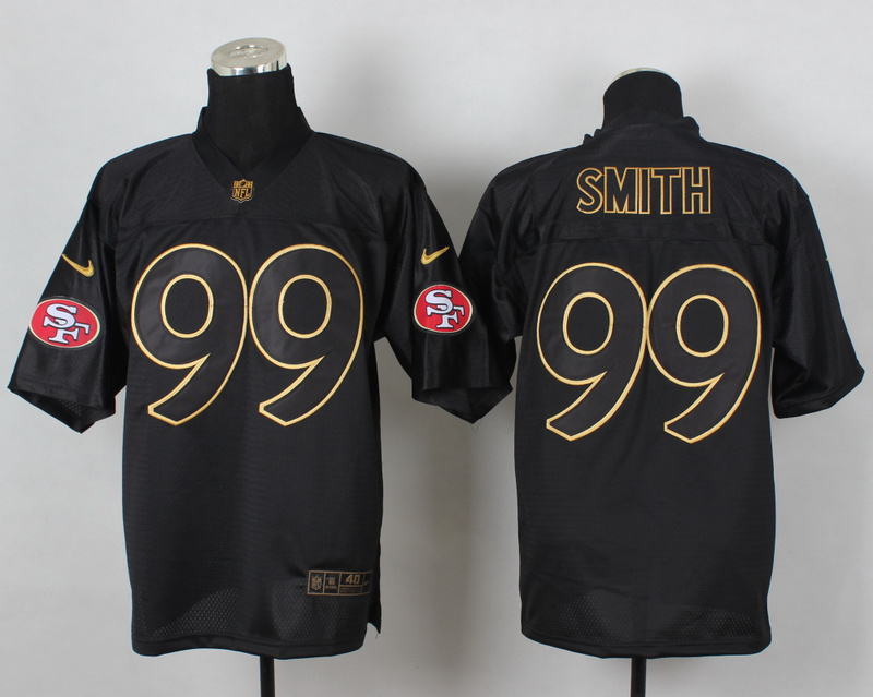 Nike 49ers 99 Smith Black Elite 2014 Pro Gold Lettering Fashion Jerseys