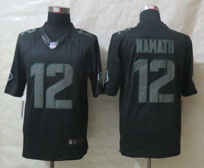 Nike Jets 12 Namath Impact Black Limited Jerseys