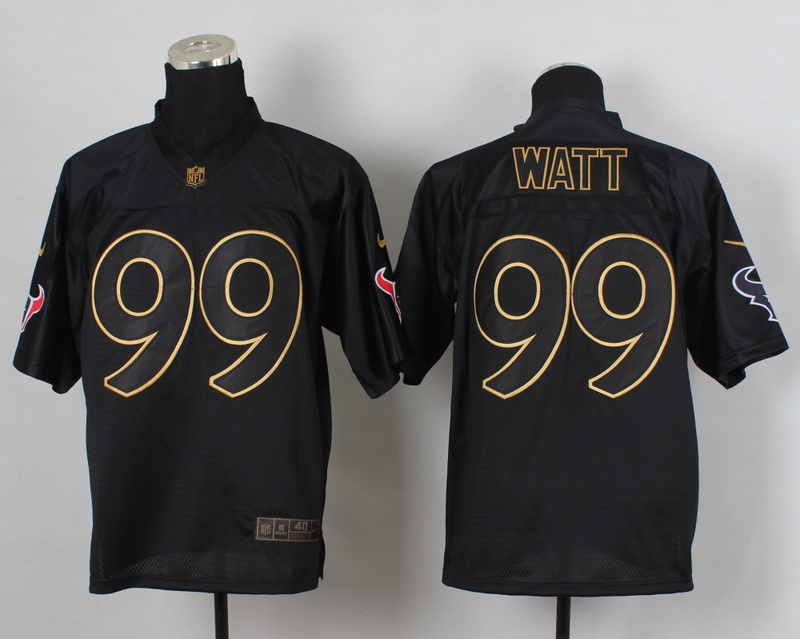 Nike Texans 99 Watt Black Elite 2014 Pro Gold Lettering Fashion Jerseys