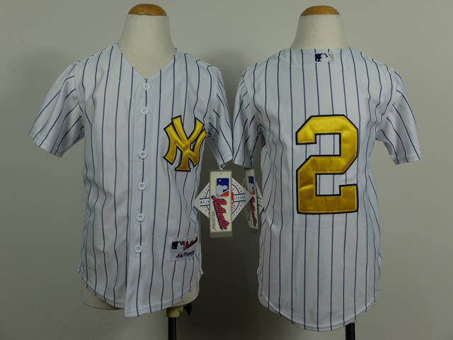 Yankees 2 Jeter White Gold Letter Youth Jersey