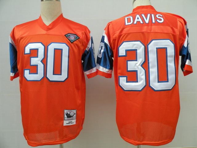 Broncos 30 Terrell Davis Orange 75th Throwback Jersey