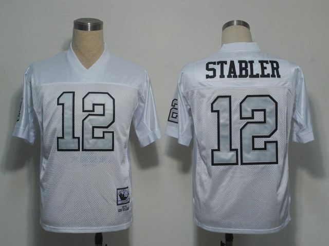 Raiders 12 Stabler Silver Name White M&N Jersey