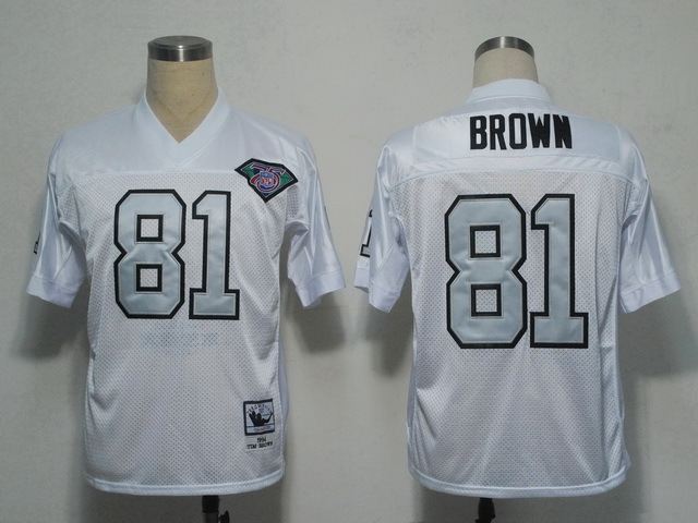 Raiders 81 Brown Silver Name White M&N Jersey