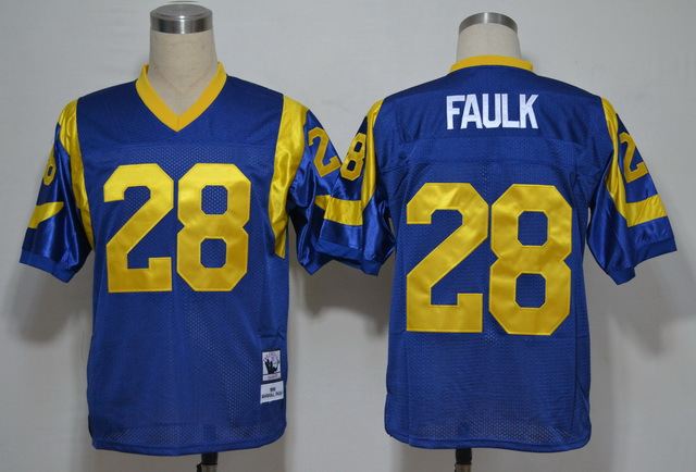 Rams 28 Faulk Blue M&N Jersey