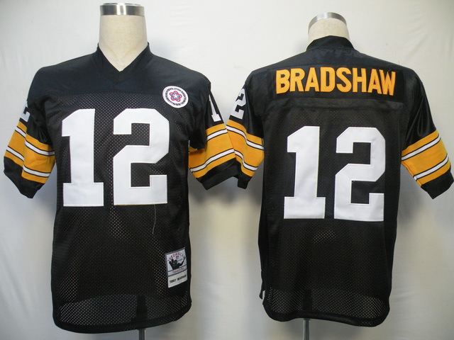 Steelers 12 Terry Bradshaw Black M&N Jersey