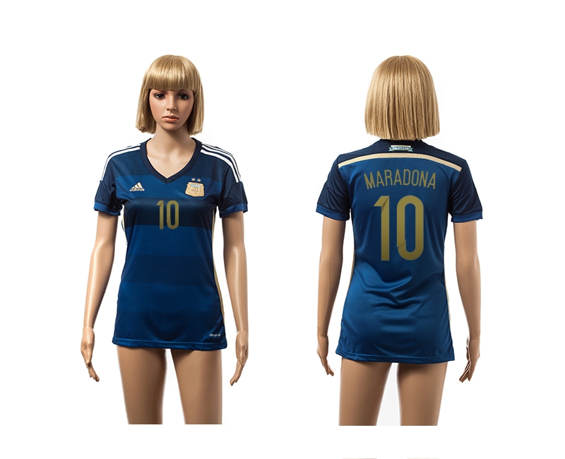Argentina 10 Maradona 2014 World Cup Away Soccer Women Jerseys