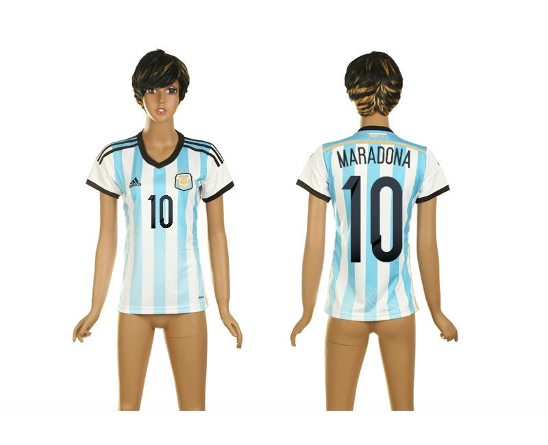 Argentina 10 Maradona 2014 World Cup Home Soccer Women Jerseys