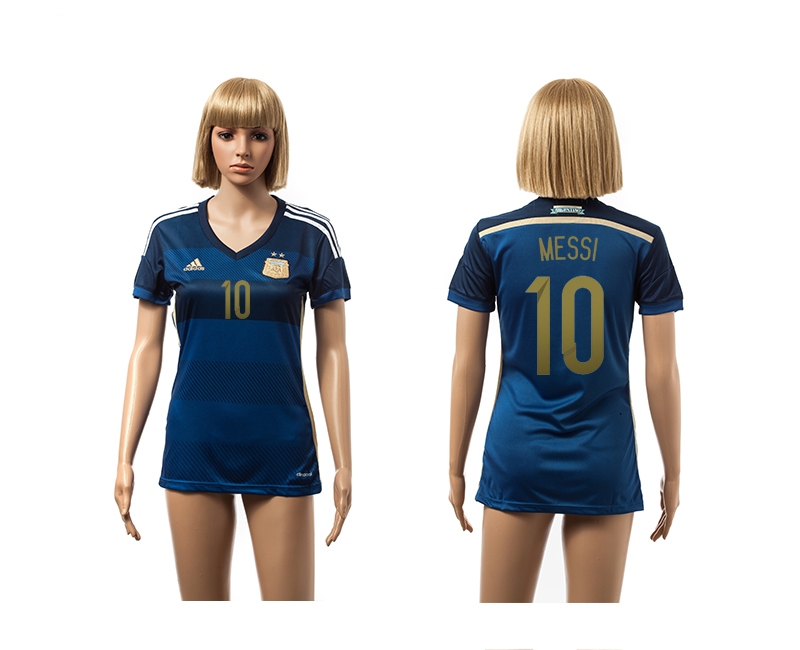 Argentina 10 Messi 2014 World Cup Away Soccer Women Jerseys