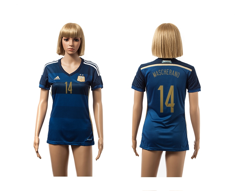 Argentina 14 Mascherano 2014 World Cup Away Soccer Women Jerseys