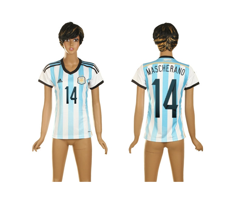 Argentina 14 Mascherano 2014 World Cup Home Soccer Women Jerseys