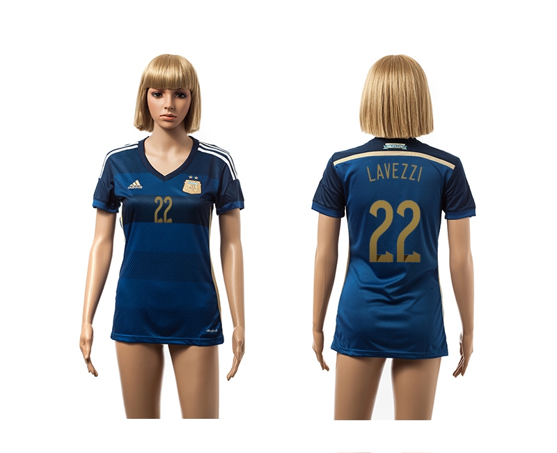 Argentina 22 Lavezzi 2014 World Cup Away Soccer Women Jerseys