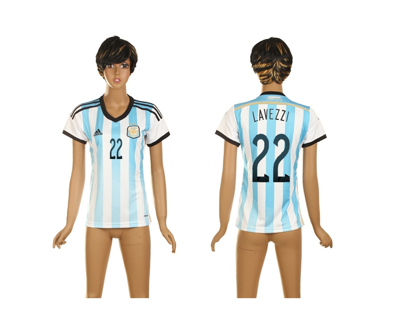Argentina 22 Lavezzi 2014 World Cup Home Soccer Women Jerseys