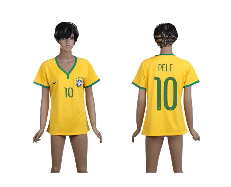 Brazil 10 Pele 2014 World Cup Home Soccer Women Jerseys