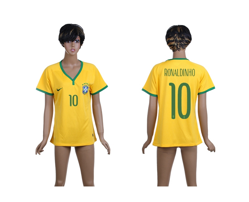 Brazil 10 Ronaldinho 2014 World Cup Home Soccer Women Jerseys