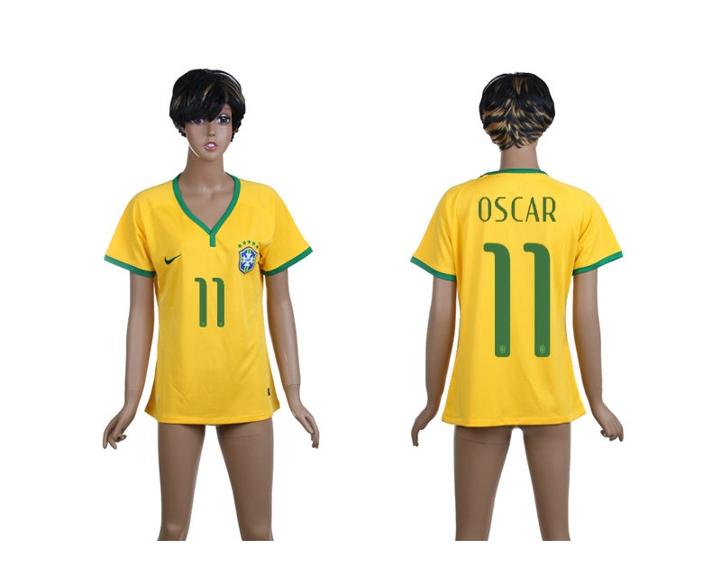 Brazil 11 Oscar 2014 World Cup Home Soccer Women Jerseys