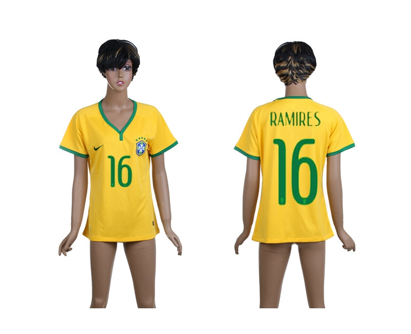 Brazil 16 Ramires 2014 World Cup Home Soccer Women Jerseys