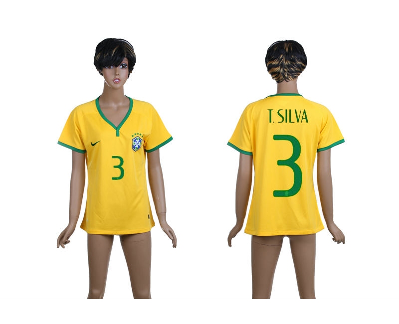 Brazil 3 T.Silva 2014 World Cup Home Soccer Women Jerseys