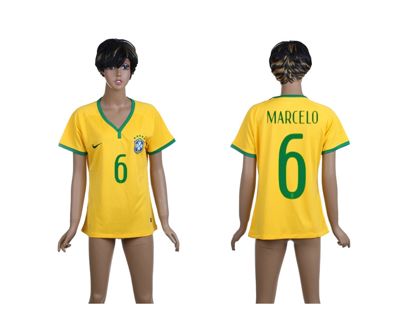 Brazil 6 Marcelo 2014 World Cup Home Soccer Women Jerseys
