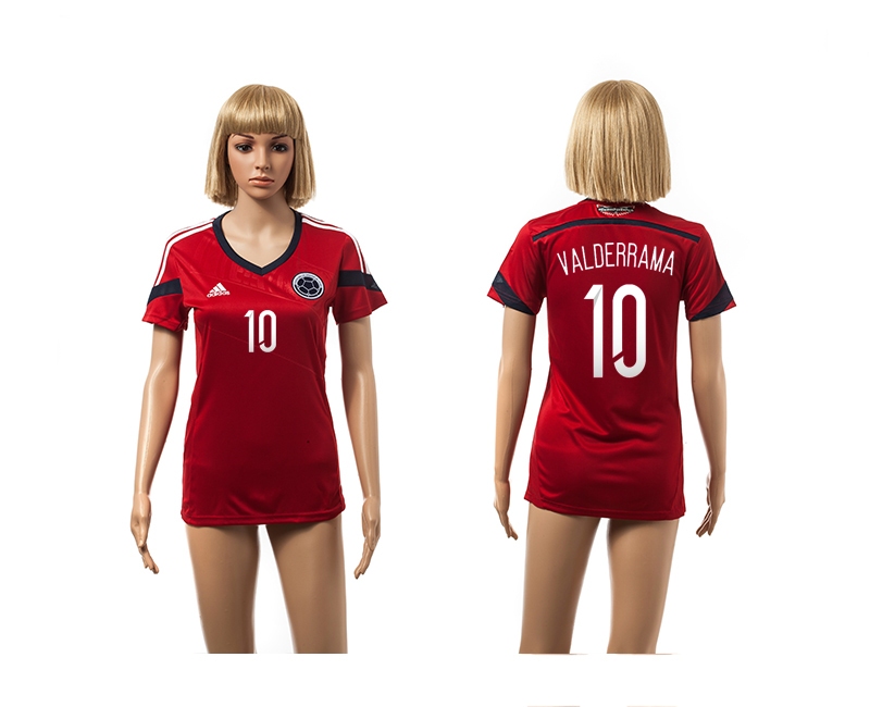 Colombia 10 Valderrama 2014 World Cup Away Soccer Women Jerseys