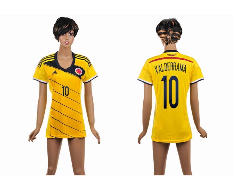 Colombia 10 Valderrama 2014 World Cup Home Soccer Women Jerseys