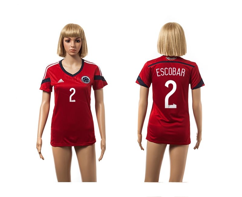 Colombia 2 Escobar 2014 World Cup Away Soccer Women Jerseys