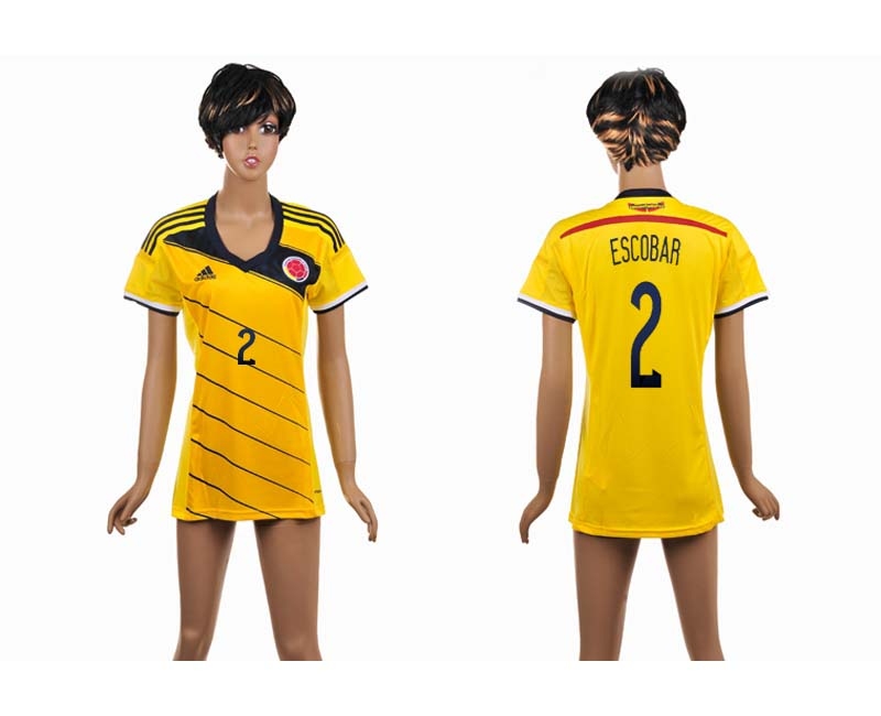 Colombia 2 Escobar 2014 World Cup Home Soccer Women Jerseys
