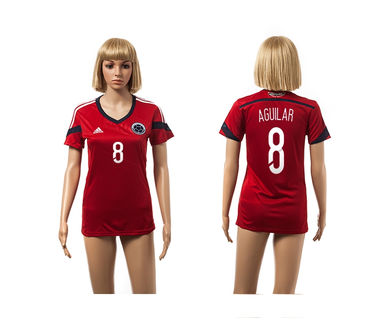 Colombia 8 Aguilar 2014 World Cup Away Soccer Women Jerseys