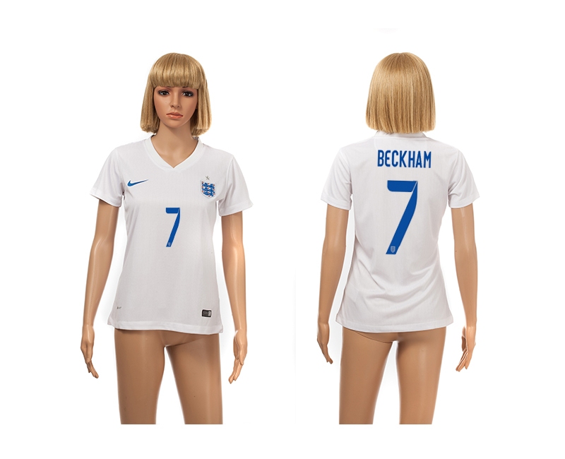 England 7 Beckham 2014 World Cup Home Soccer Women Jerseys