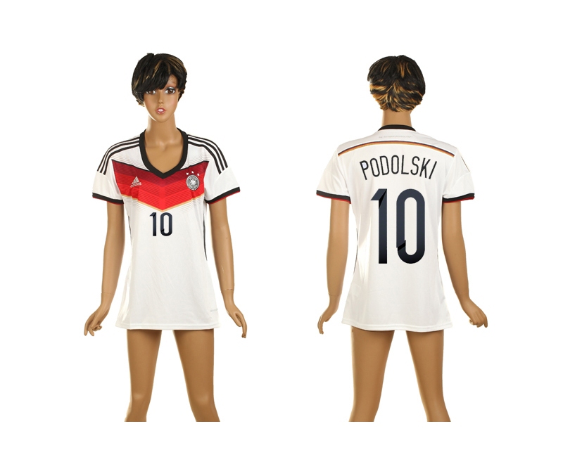 Germany 10 Podolski 2014 World Cup Home Soccer Women Jerseys