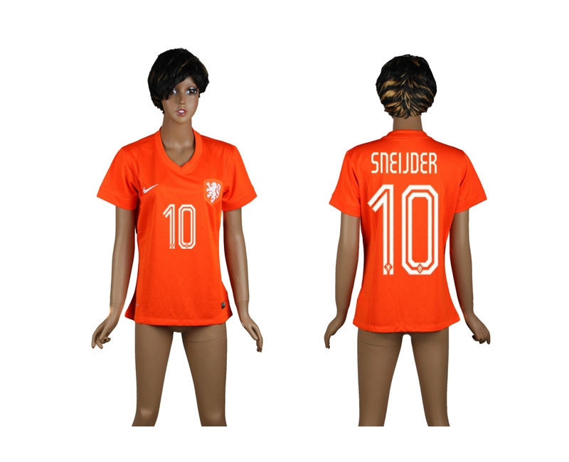 Netherlands 10 Sneijder 2014 World Cup Home Soccer Women Jerseys