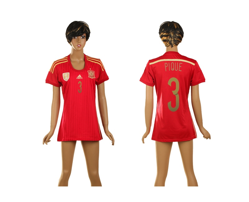 Spain 3 Pique 2014 World Cup Home Soccer Women Jerseys