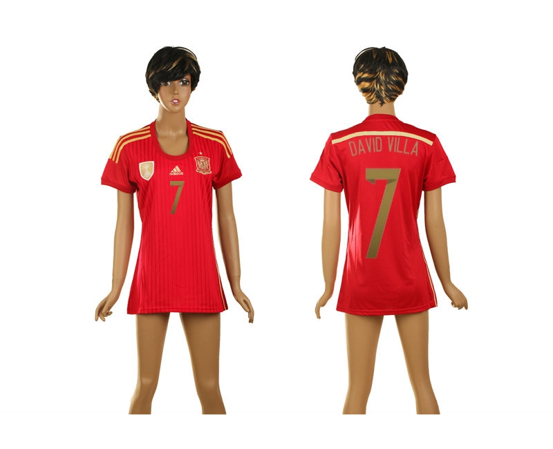 Spain 7 David Villa 2014 World Cup Home Soccer Women Jerseys Spain 7 David Villa 2014 World Cup Home Soccer Women Jerseys