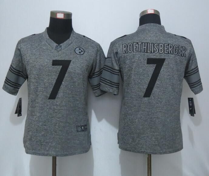 Nike Steelers 7 Ben Roethlisberger Grey Gridiron Grey Women Limited Jersey