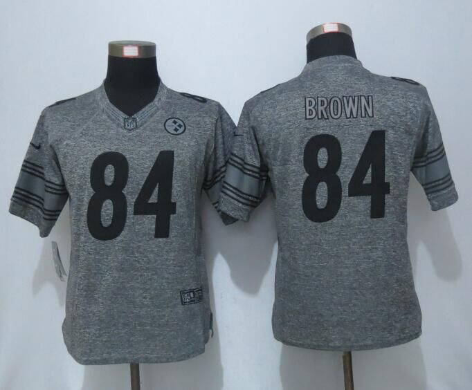 Nike Steelers 84 Antonio Brown Grey Gridiron Grey Women Limited Jersey