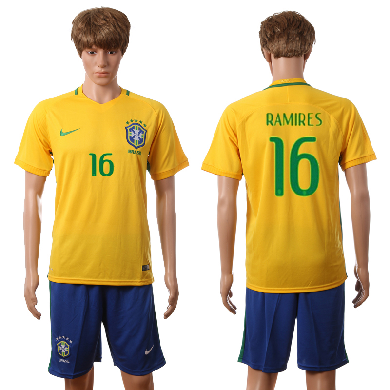 Brazil 16 RAMIRES Home 2016 Copa America Centenario Soccer Jersey Brazil 16 RAMIRES Home 2016 Copa America Centenario Soccer Jersey