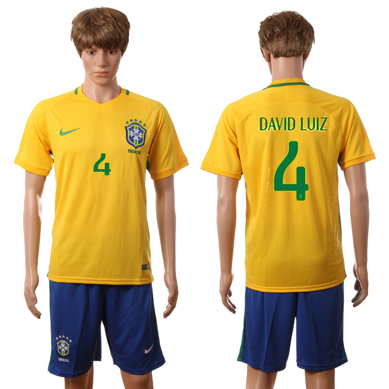 Brazil 4 DAVID LUIZ Home 2016 Copa America Centenario Soccer Jersey
