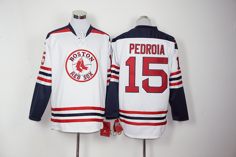 Red Sox 15 Dustin Pedroia White Long Sleeve Jersey