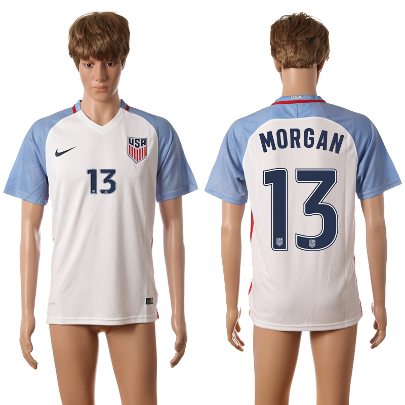 USA 13 MORGAN Home 2016 Copa America Centenario Thailand Soccer Jersey