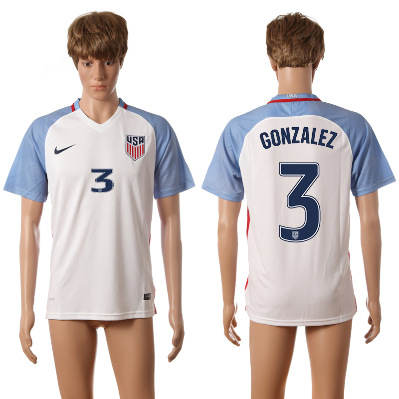 USA 3 GONZALEZ Home 2016 Copa America Centenario Thailand Soccer Jersey
