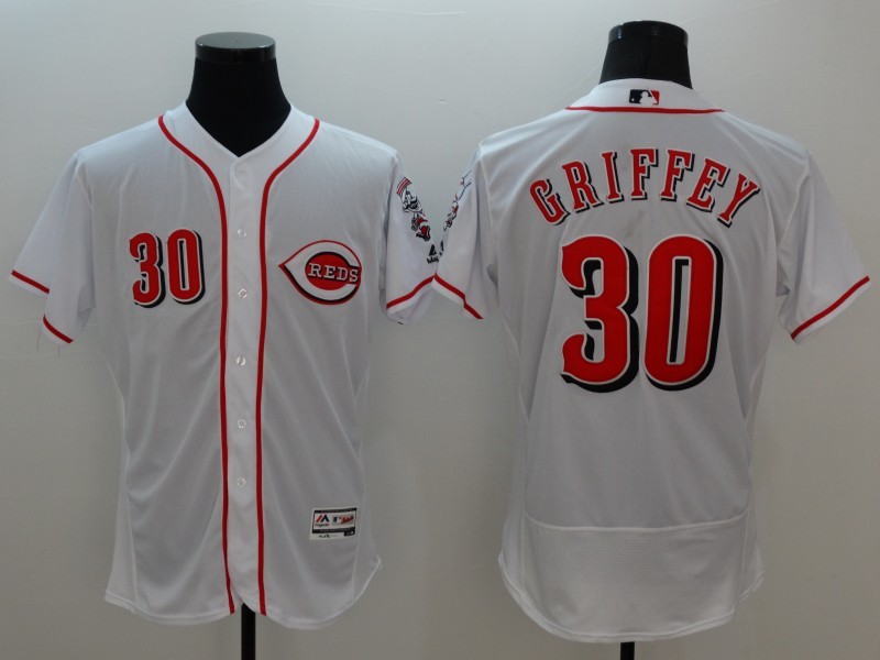 Reds 30 Ken Griffey White Flexbase Jersey Reds 30 Ken Griffey White Flexbase Jersey