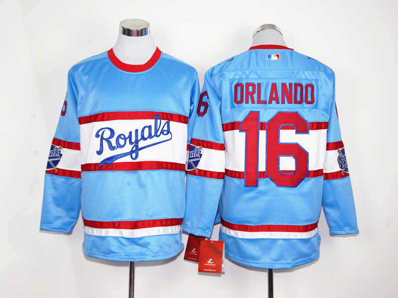 Royals 16 Paulo Orlando Light Blue Long Sleeve Jersey