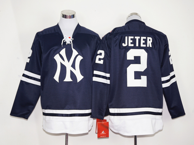 Yankees 2 Derek Jeter Navy Long Sleeve Jersey