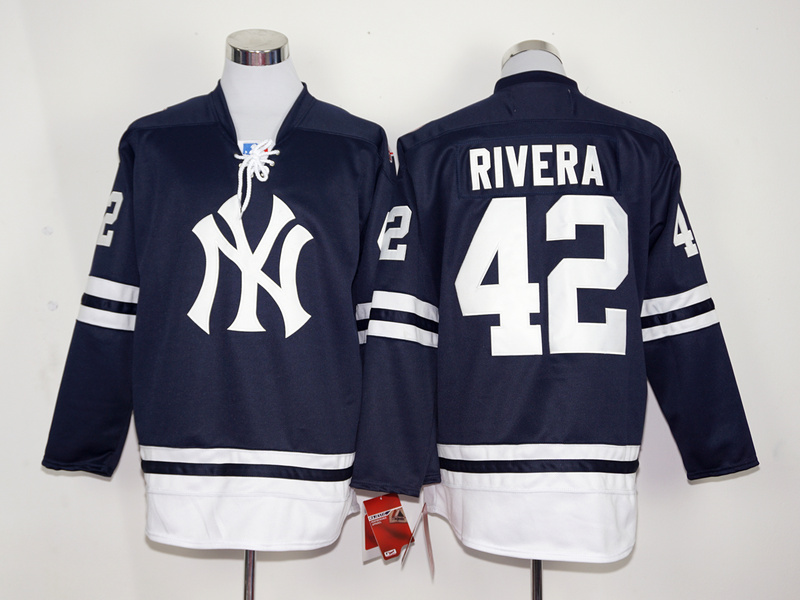 Yankees 42 Mariano Rivera Navy Long Sleeve Jersey