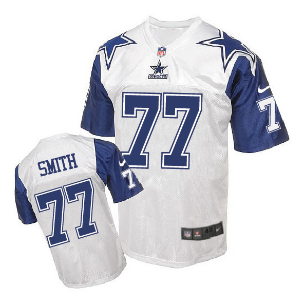 Nike Cowboys 77 Tyron Smith White Throwback Elite Jersey - Click Image to Close