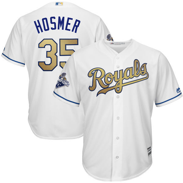 Royals 35 Eric Hosmer White Youth 2015 World Series Champions New Cool Base Jersey - Click Image to Close
