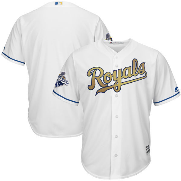 Royals Blank White Youth 2015 World Series Champions New Cool Base Jersey - Click Image to Close