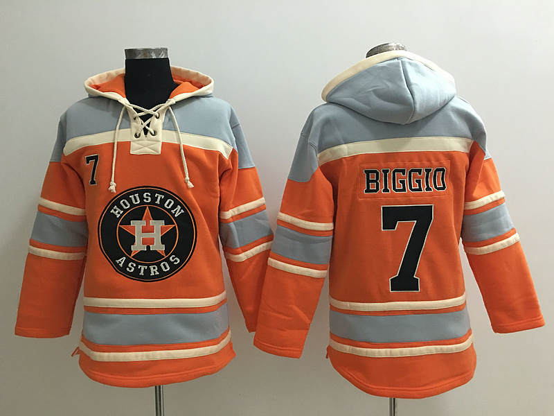 Astros 7 Craig Biggio Orange All Stitched Hooded Sweatshirt