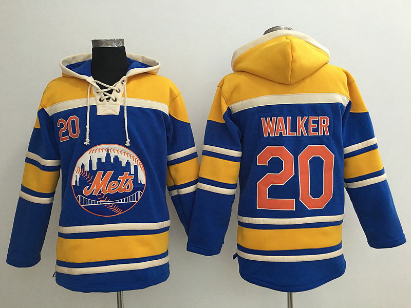 Mets 20 Neil Walker Blue All Stitched Hooded Sweatshirt - Click Image to Close
