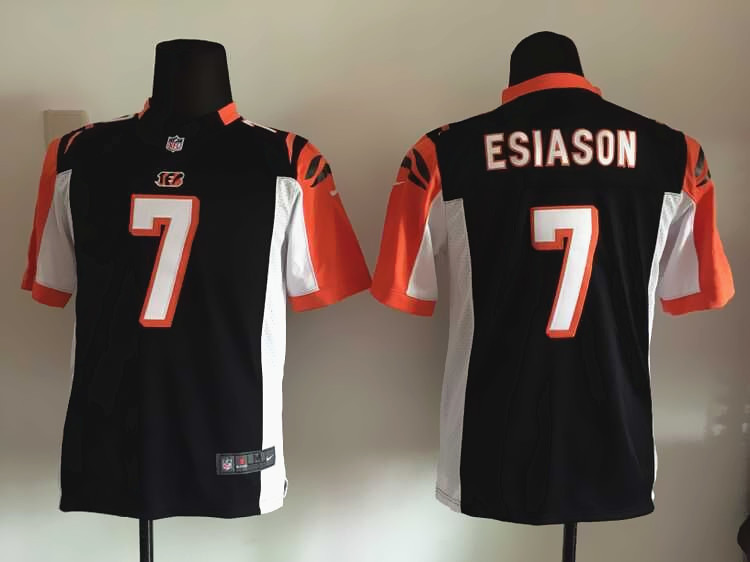 Nike Bengals 7 Boomer Esiason Black Youth Game Jersey - Click Image to Close