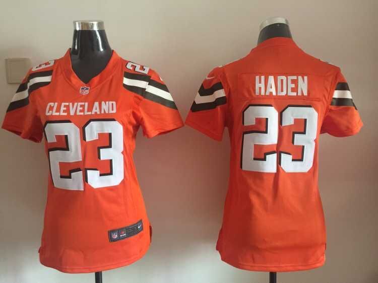 Nike Browns 23 Joe Haden Orange Women Game Jersey